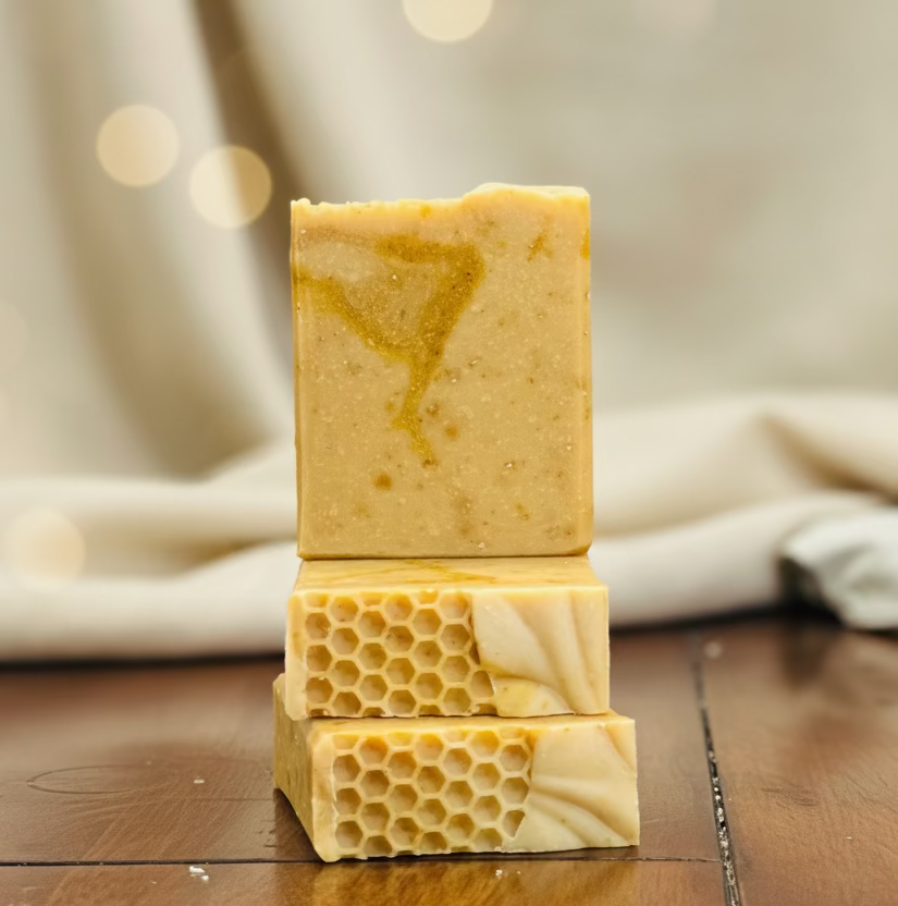 Handmade Goat Milk Honey and Oatmeal Soap with Turmeric, Lemongrass Bergamot Sage and Tea Tree - Goldie