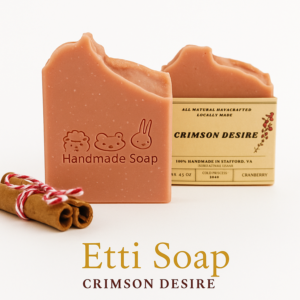 Crimson Desire Soap Bar handmade with cranberry and natural clay, artisan cold process soap with gentle exfoliation.