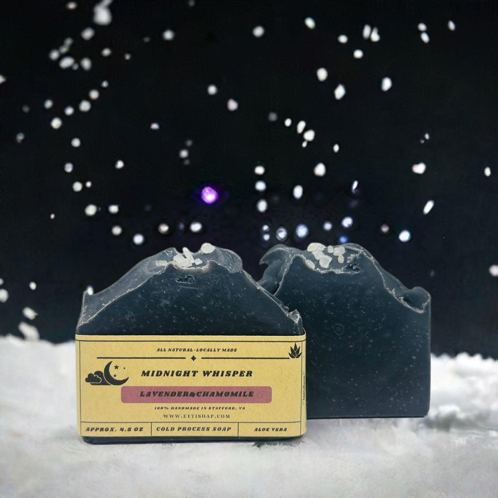 Midnight Whisper black artisan soap with aloe vera and charcoal