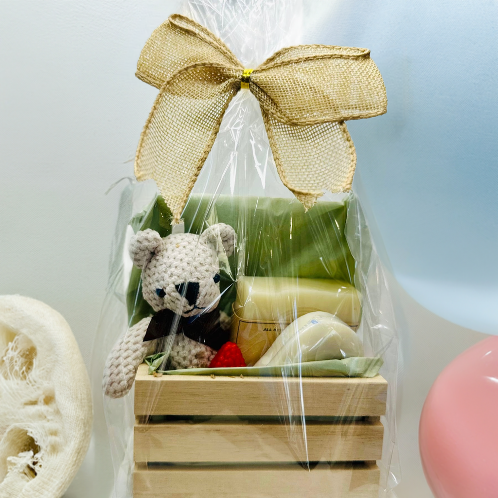 Newborn Baby Gift Set β Handmade & Unscented | Gentle Castile Soap & Soft Teddy Bear π