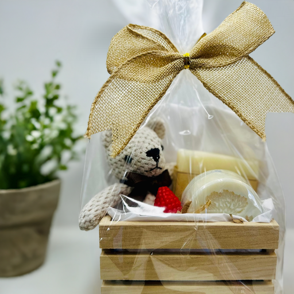 Newborn Baby Gift Set β Handmade & Unscented | Gentle Castile Soap & Soft Teddy Bear π