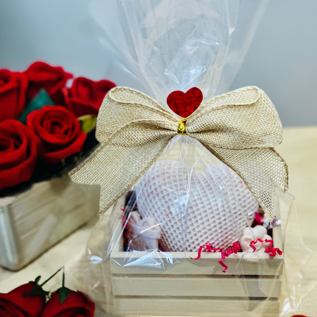 Limited edition handmade soap gift box with pink heart soaps