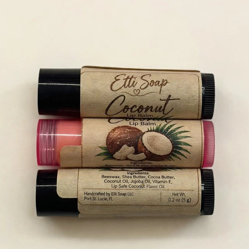 Handcrafted Natural Lip Balm Set of 3 with Beeswax & Shea Butter – Cherry Berry, Coconut or Mango