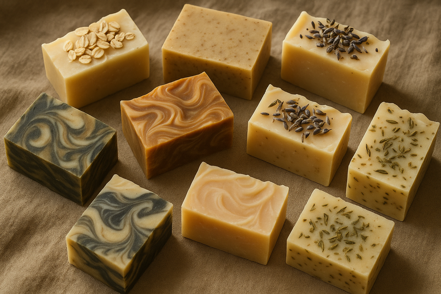 Handmade cold process soap bars slow-cured for creamy lather and gentle cleansing