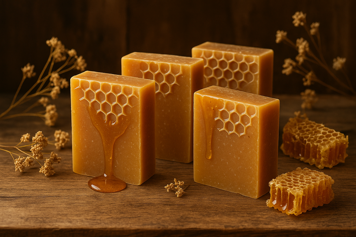 Handmade honey soap bars with natural oils and creamy lather
