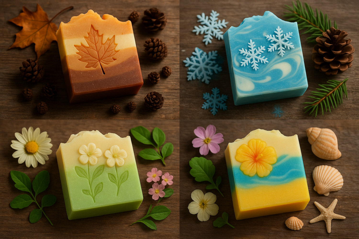 Seasonal handmade artisan soaps with festive colors