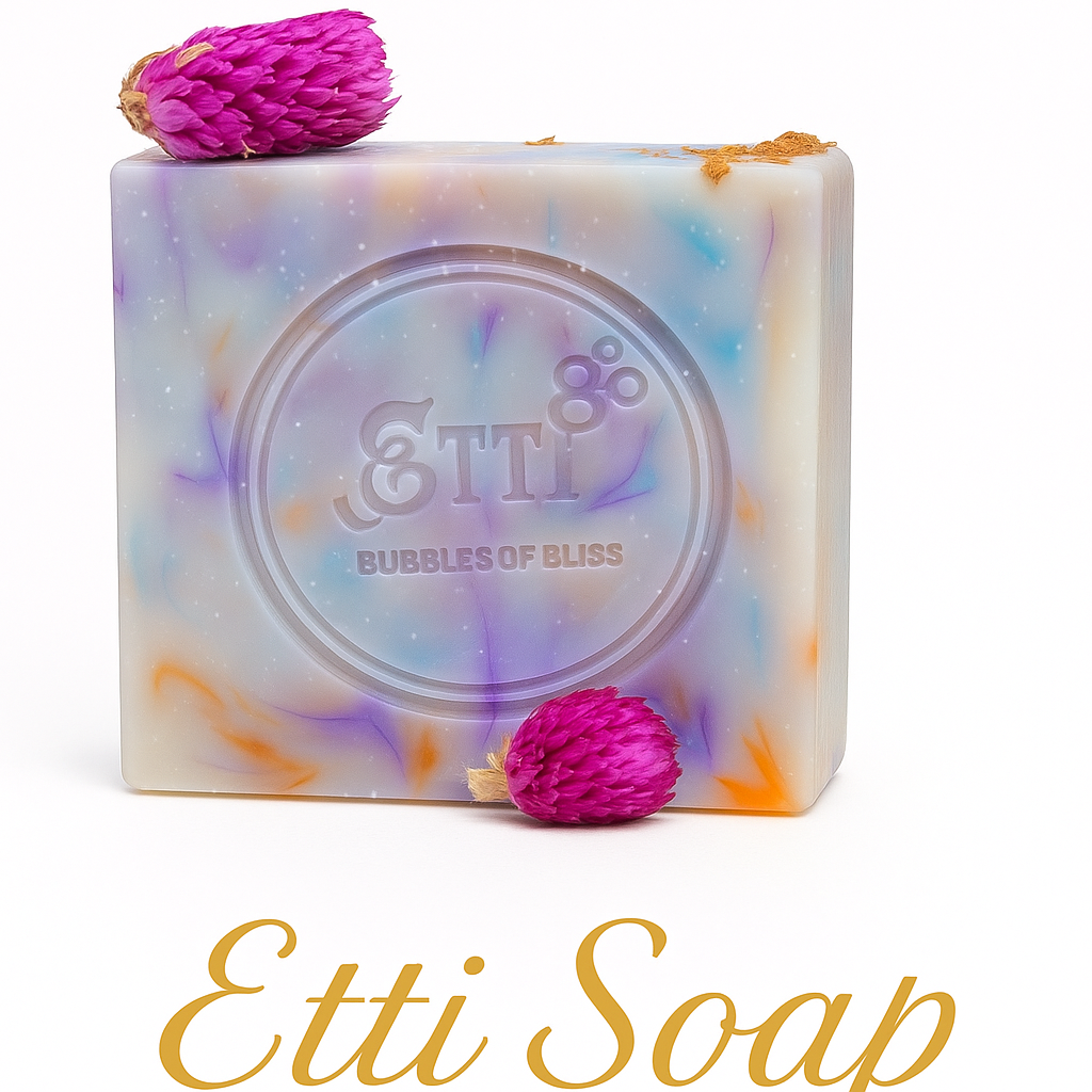 Shea Butter Bliss Soap handmade with lemon and eucalyptus essential oils, featuring creamy shea butter and a refreshing citrus-herbal scent by Etti Soap.