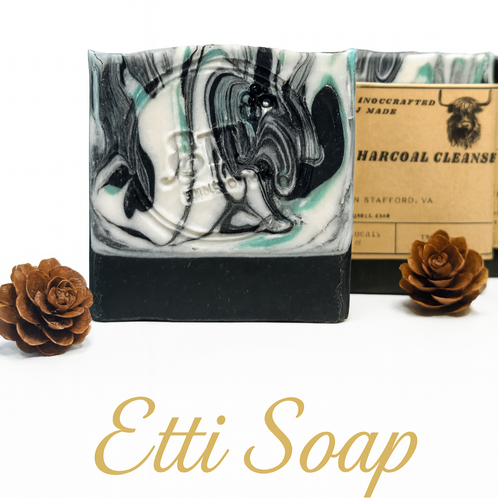Tallow Citrus Charcoal Cleanse Soap with tea tree and lemon essential oils, handmade with activated charcoal by Etti Soap.