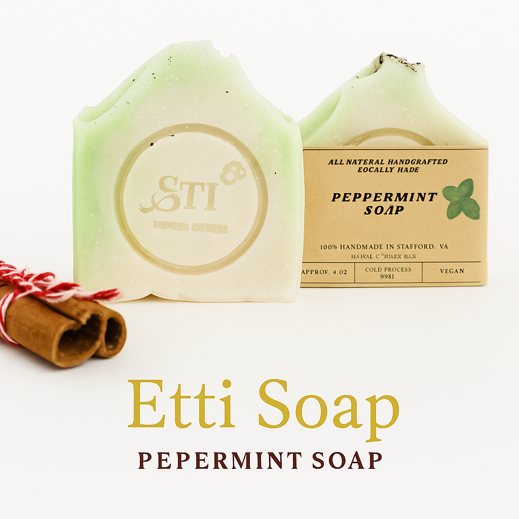 Peppermint Cocoa Butter Soap handmade with peppermint essential oil and babassu oil for a cooling, creamy lather.