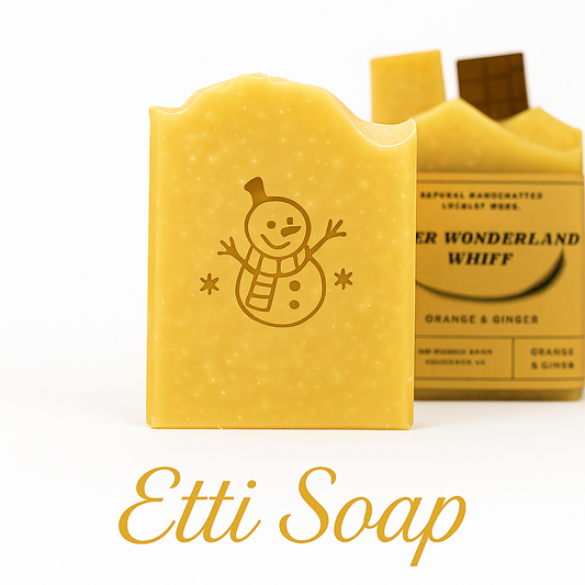 Winter Wonderland Whiff Soap handmade with orange and ginger essential oils, featuring a natural warm hue from Brazilwood.