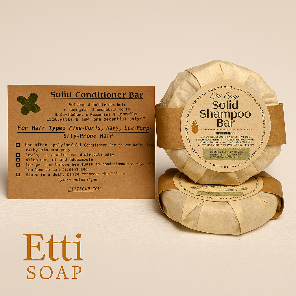 Natural shampoo bar for hair cleansing enriched with cocoa butter, jojoba, and rosehip oils