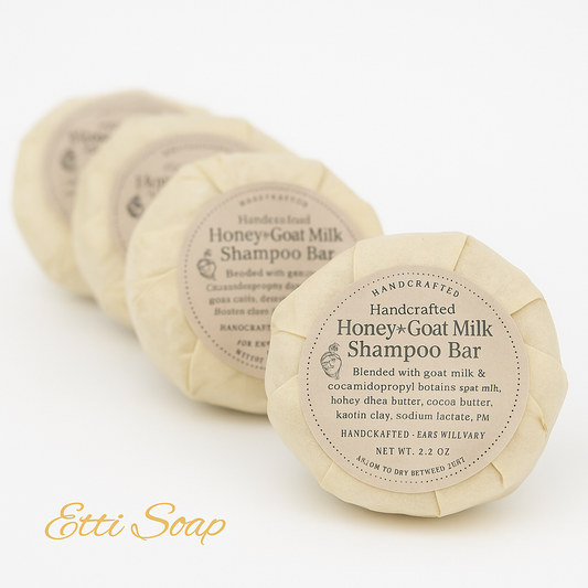 Handcrafted Honey & Goat Milk Shampoo Bar by Etti Soap on a white background