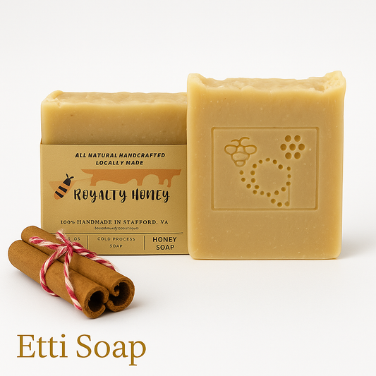 Royalty Honey Soap Bar handmade with honey, gold mica, and kaolin clay for a luxurious golden glow.