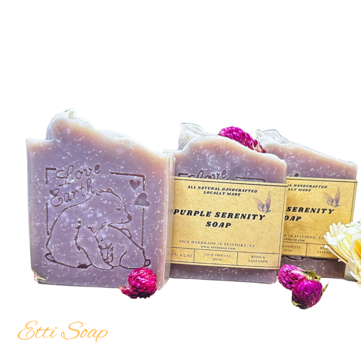 Natural purple soap bar enriched with shea butter and lavender seeds for gentle exfoliation and relaxation.