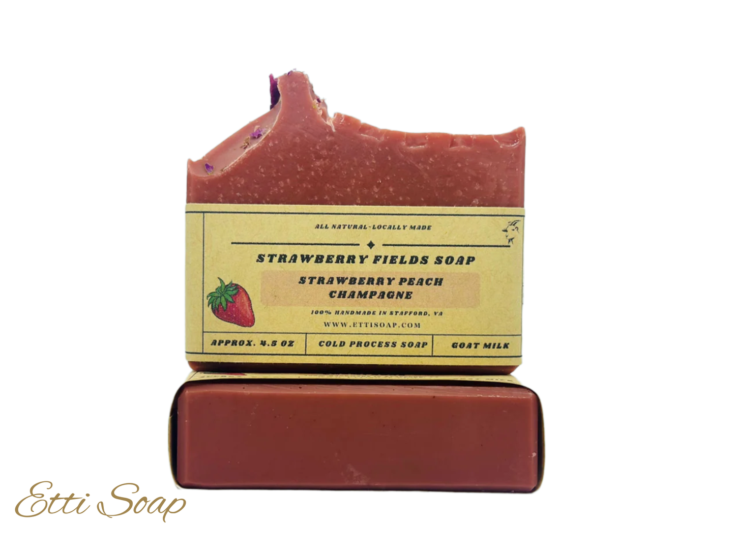 Etti Soap Strawberry Fields artisan soap – pink and white handcrafted bar made with goat milk, sweet almond oil, and natural colorants