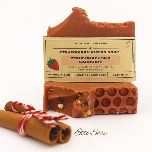 Strawberry Fields Goat Milk Soap Bar with rosy swirls – handcrafted artisan soap by Etti Soap.