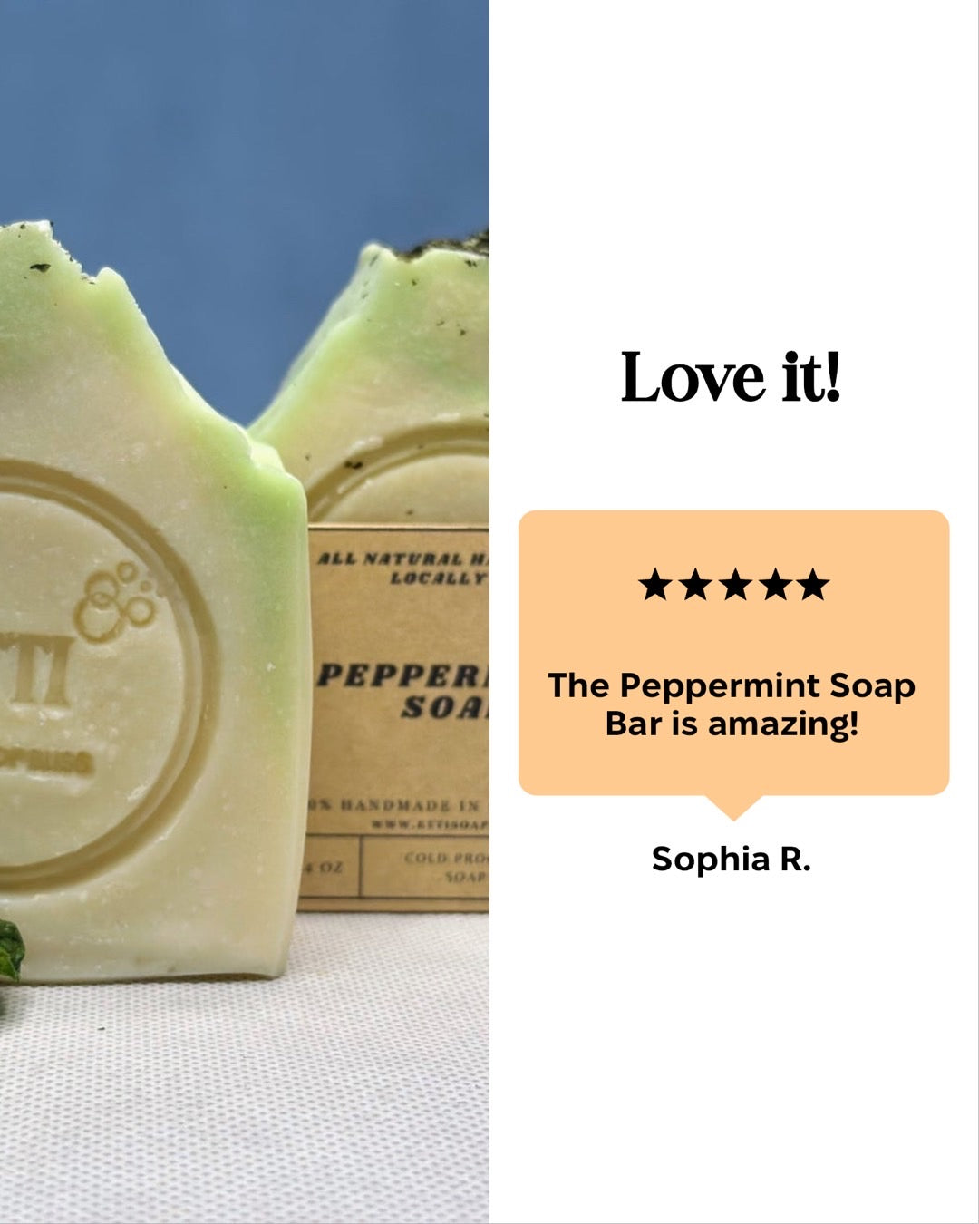 Peppermint Cocoa Butter Soap Bar | Handmade Natural Soap with Refreshing Mint Scent