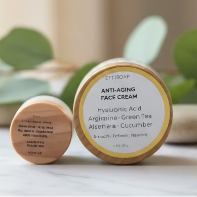 Two small containers on a counter with a blurred background