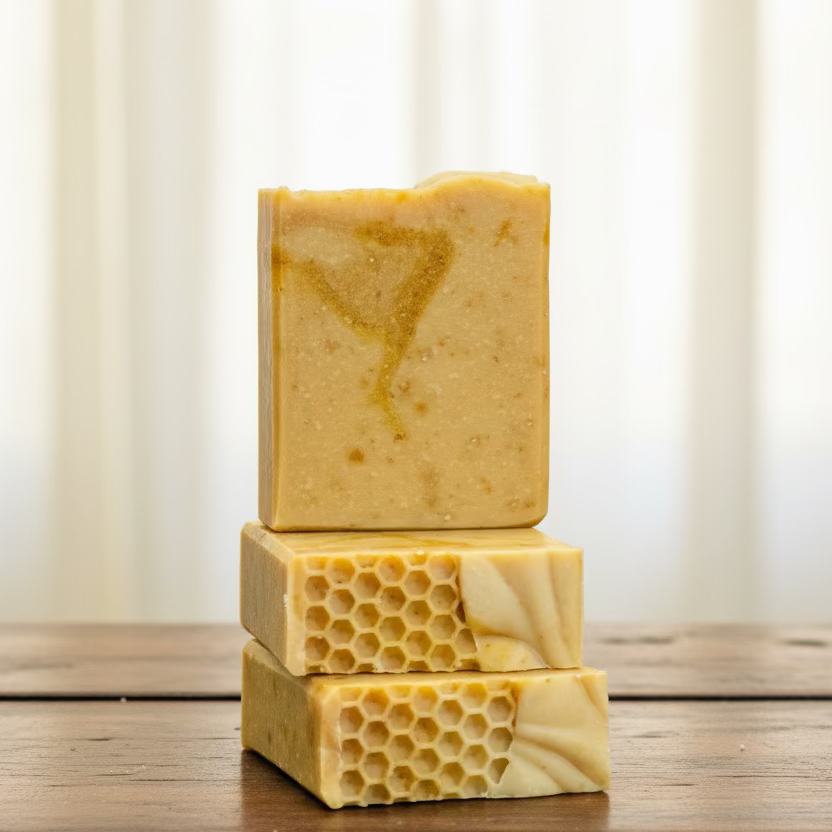 Handmade Goat Milk Honey and Oatmeal Soap with Turmeric, Lemongrass Bergamot Sage and Tea Tree - Goldie