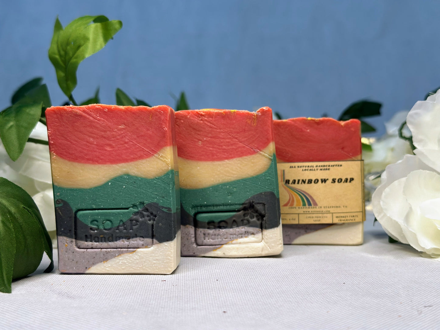 Rainbow Shea Butter Soap Bar handmade with fruity Monkey Farts fragrance
