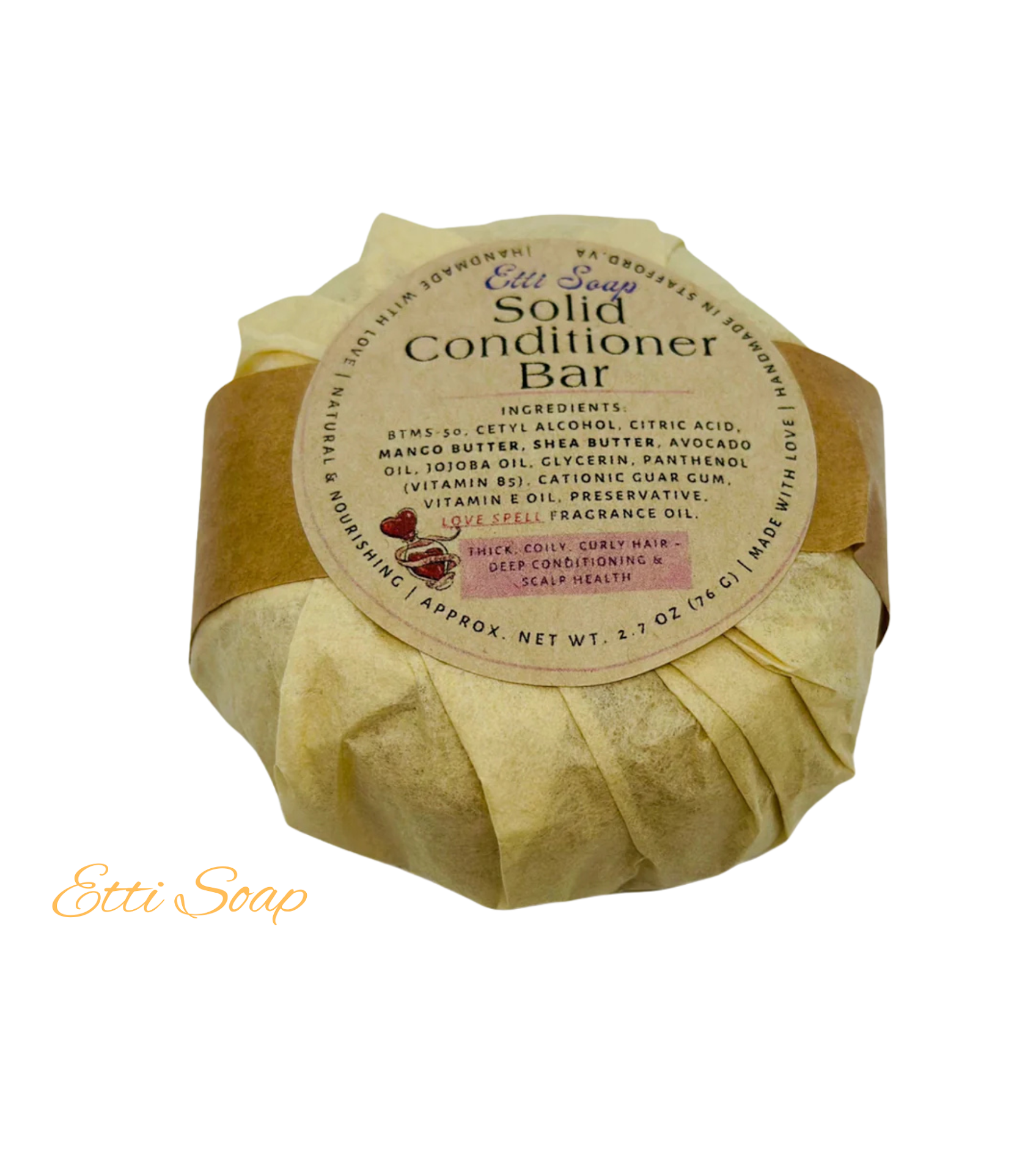 Natural conditioner bar with shea butter, argan oil, and cocoa butter for deep nourishment