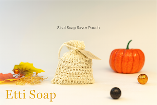 Eco-friendly exfoliating soap pouch with zero-waste handmade soap pieces