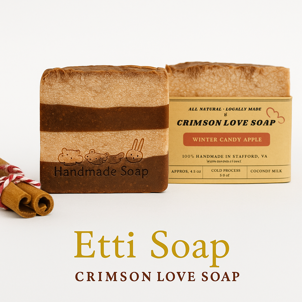 Crimson Whispers Soap bar with rosy red hue, handmade by Etti Soap using madder root and kaolin clay.