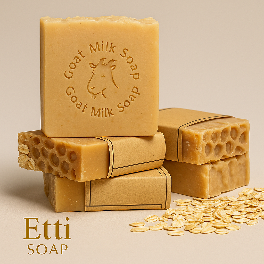 Goat Milk & Honey Oatmeal Dream Soap handmade with goat milk, honey, and oatmeal for gentle natural exfoliation by Etti Soap.