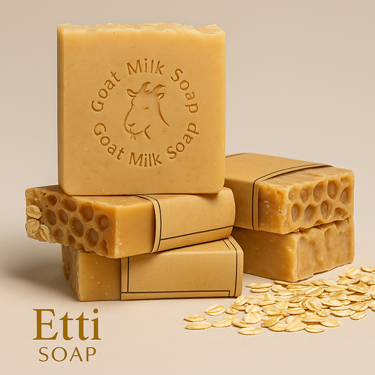 Goat Milk & Honey Oatmeal Dream Soap handmade with goat milk, honey, and oatmeal for gentle natural exfoliation by Etti Soap.