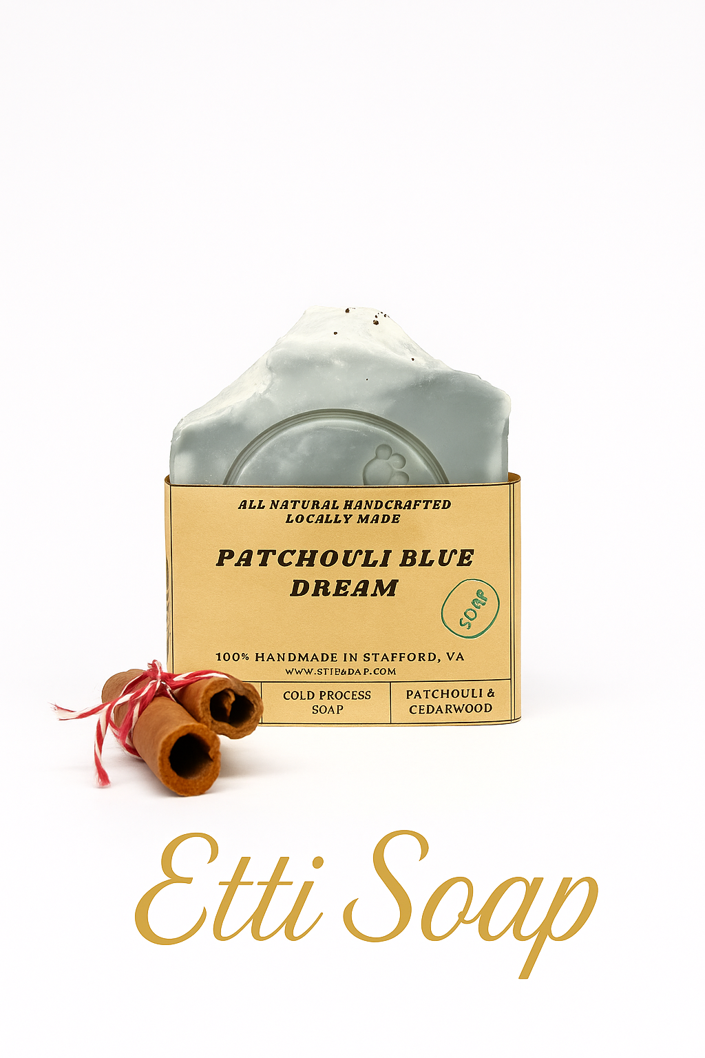 Artisan indigo soap bar with earthy scent and creamy lather, handcrafted in small batches by Etti Soap.