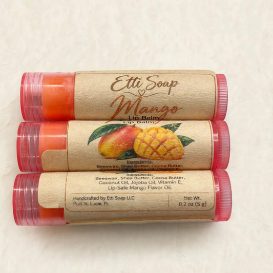 Handcrafted Natural Lip Balm Set of 3 with Beeswax & Shea Butter – Cherry Berry, Coconut or Mango